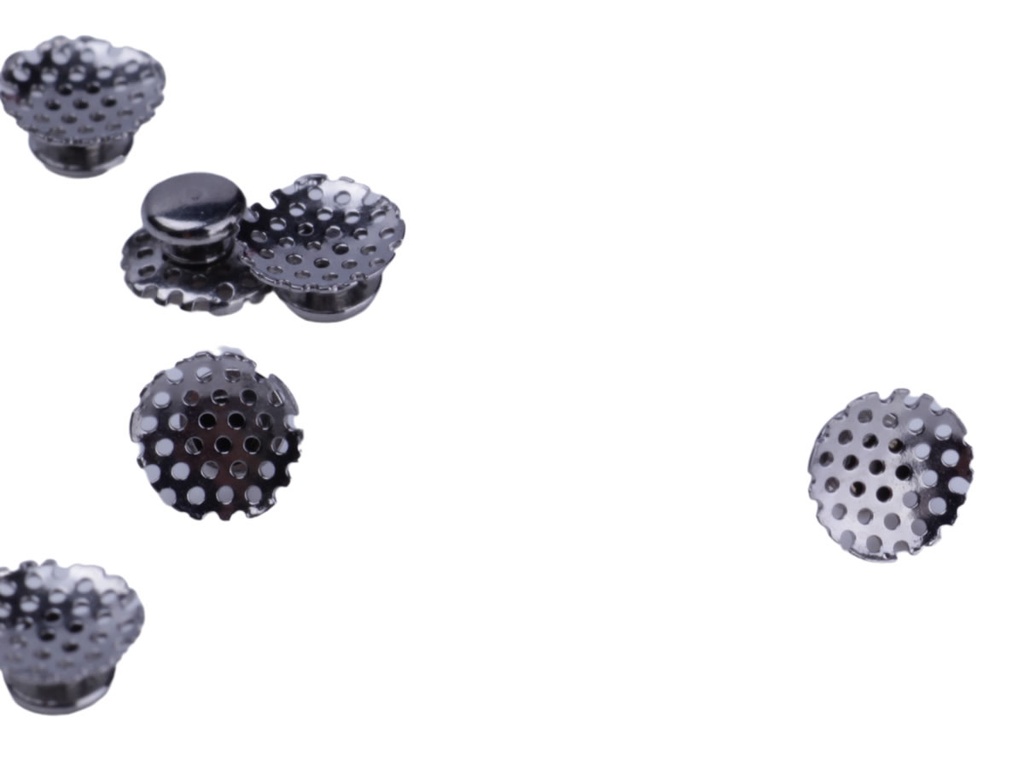 BOTÓN LINGUAL BASE REDONDA PERFORADA METAL 10PZ/PACK